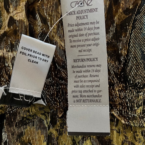 Cache Top Blouse Shirt L Large Sheer Gold Blue Brown Print Metallic Silk Vintage - Picture 4 of 6